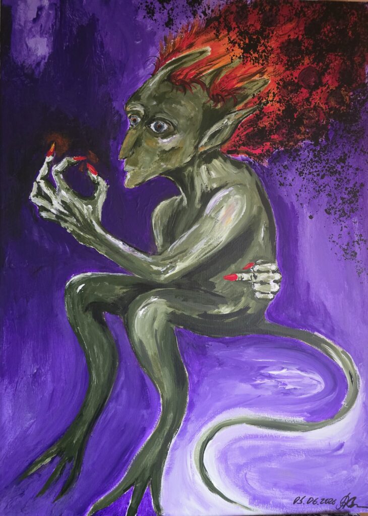 Rheuma – ein abstraktes Acrylbild von Katharina Grass, das den Kampf mit einer Erkrankung symbolisiert, die nicht akzeptieren wird. Es ist ein Ausdruck des Widerstands, dieser Krankheit nicht nachzugeben, sondern sie zu bekämpfen